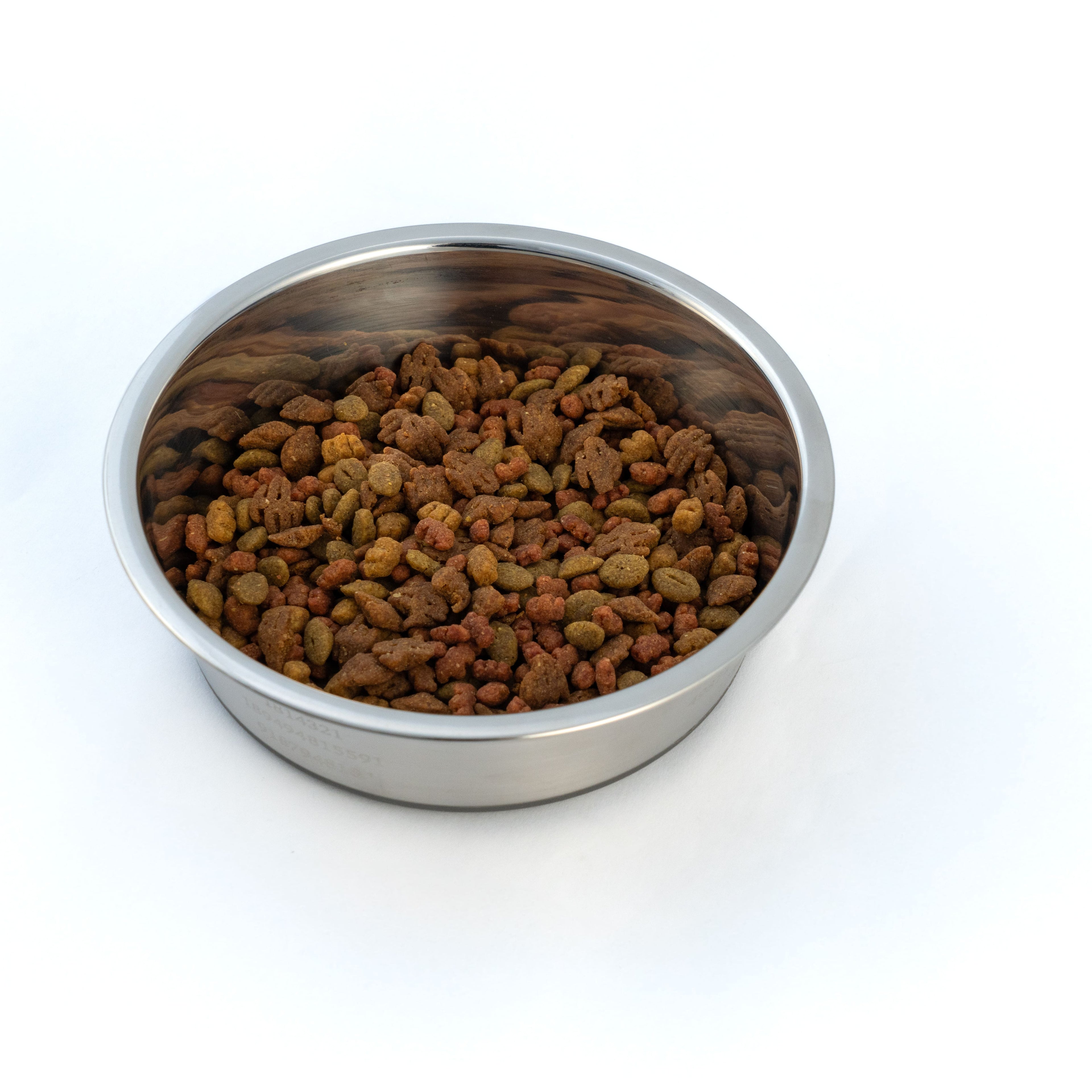 Stainless steel pet bowl engraved with Grabovoi Numbers and sacred geometry for enhancing pet health, mood, and energy vibration.