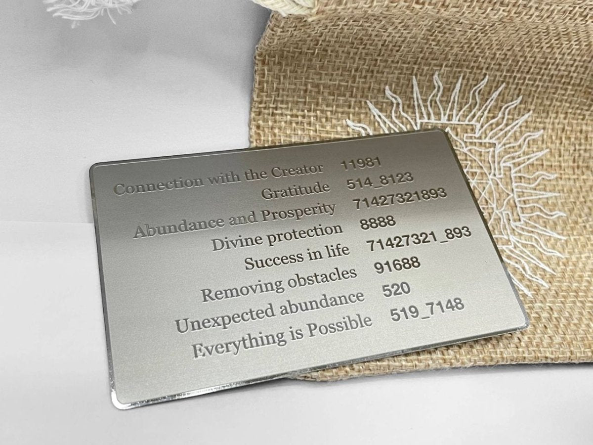 Grabovoi number wallet card designed to enhance abundance, wealth, and financial alignment through spiritual technology.