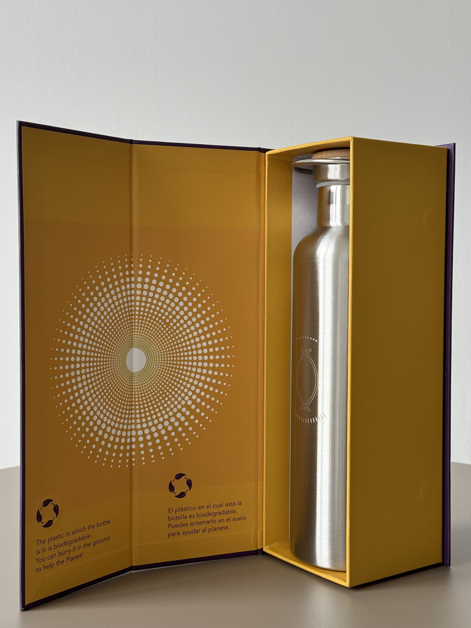 750ml double-walled stainless steel bottle with Grabovoi codes to transform water and align the body with high frequencies.