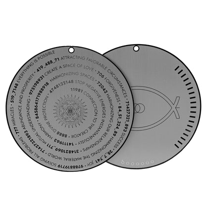 Sacred geometry and Grabovoi number energy plate designed to harmonize relationships, attract miracles, and uplift spaces.