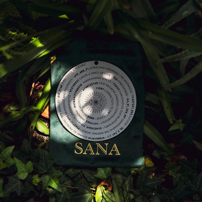 Sacred geometry and Grabovoi number energy plate designed to harmonize relationships, attract miracles, and uplift spaces.