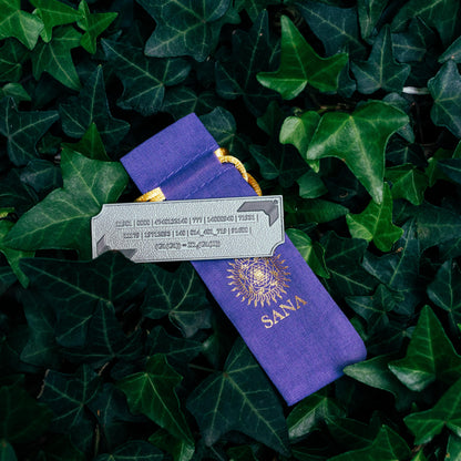 Metallic Grabovoi number charm for vehicles, designed to enhance protection, remove obstacles, and harmonize travel energy