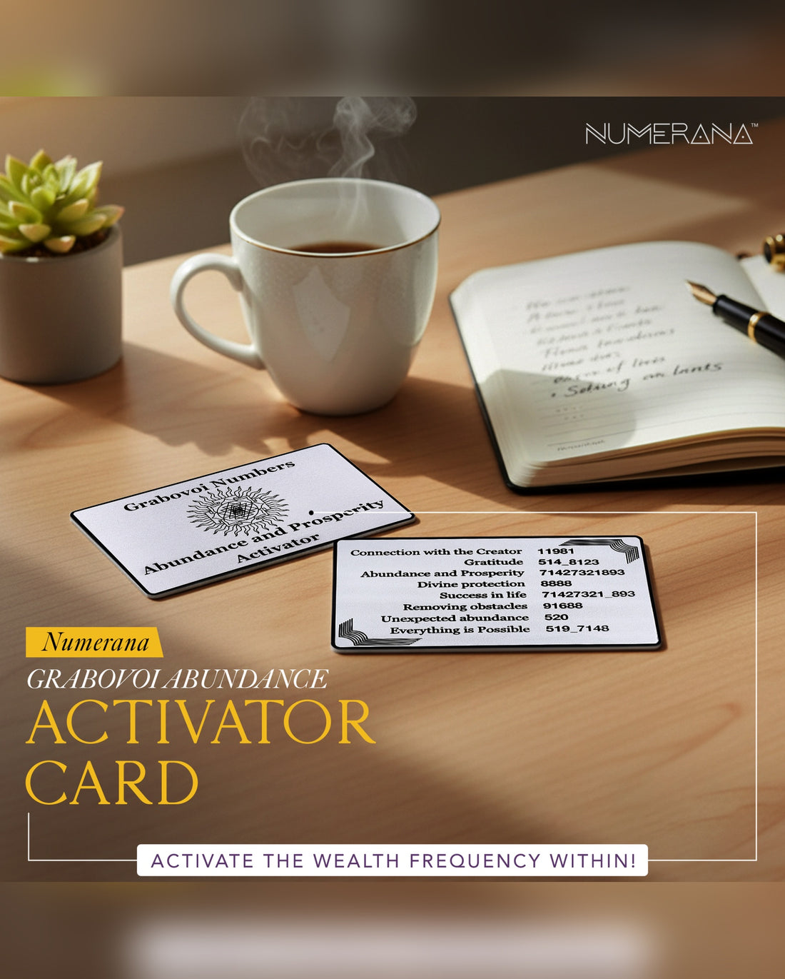Abundance Activator Card with Grabovoi Numbers and Sacred Geometry