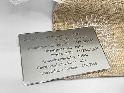 Grabovoi number wallet card designed to enhance abundance, wealth, and financial alignment through spiritual technology.